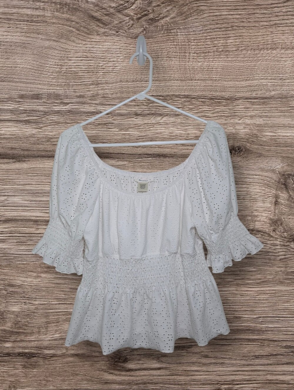 Women's Urban Romantics White Smocked Eyelet Top Sz XL